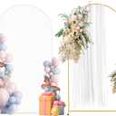 Metal Arch Backdrop Stand and Cover Set, 7.2FT White Reusable Spandex Fitted Backdrop Cover and Gold Wedding Arch Frame for Baby Shower, Birthday, Parties Decoration.