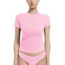 Abonlen Crewneck Short Sleeve T Shirts for Women Fitted Basic TeesY2k Going Out Tops (-Large, Cherry Blossom)