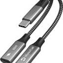 Dual USB-C Headphone and Charger Adapter - 1 in 2 out USB C Splitter with 60W Fast Charging and Audio Adapter for iPhone 16 15 iPad Huawei Galaxy PC, Type-C to Headphone Splitter for Call & Music