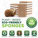 Metflavor 12 Pack Natural Kitchen Sponges, Biodegradable Non-Scratch Cellulose Sponge with Coconut Scrubber for Dishes, Compostable, Non Toxic Cleaning Sponges for Kitchen, Bathroom, Household