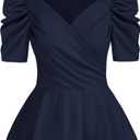 GRACE KARIN 2025 Womens Tops Elegant Peplum Top Wrap V Neck Puff Short Sleeve Summer Tops Blouse, Navy Blue, M