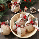 Jenaai 6 Pcs 3.15 Inch Burlap Christmas Hanging Ornaments Rustic Christmas Tree Hanging Decorations Farmhouse Shatterproof Jute Ball Ornaments for Xmas Party Decorations Home Decor