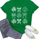 St Patricks Day Shirt Women Irish Bow T-Shirts Lucky Shamrock Tee Tops (Green, XL)
