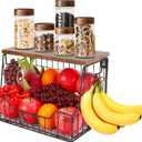 Livabber Fruit Basket for Kitchen, Metal Fruit Vegetable Storage Bin with 2 Banana Hangers, Countertop Wire Basket Organizer for Snack Potato Onion, Screw Mounted or Stand (Black, 1 Pack)