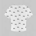 SHENHE Girl's Graphic Tee Y2k Bow Shirt Crewneck Short Sleeve Aesthetic Slim Fit Crop Top (White), 16Y