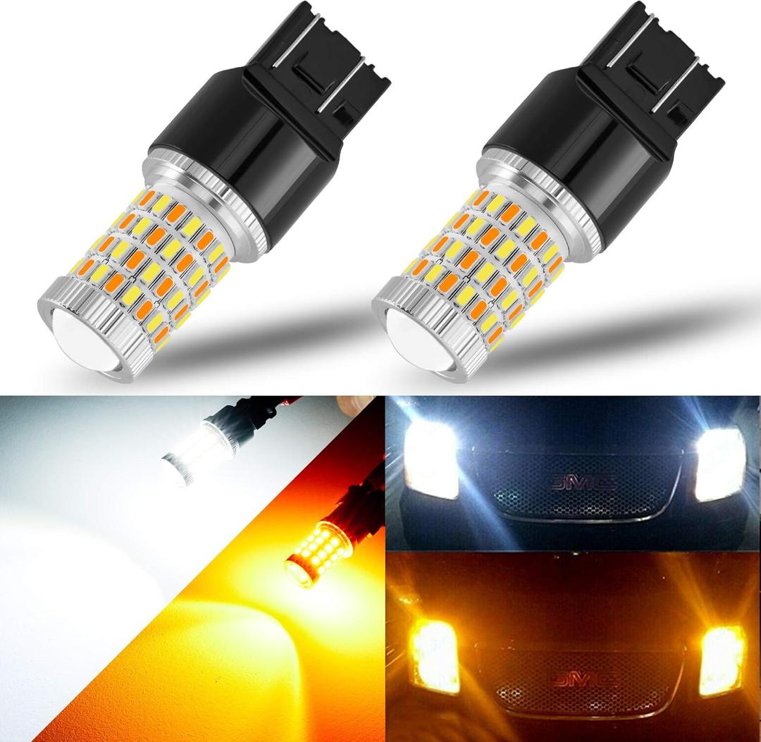 AUXLIGHT 7443 7444 992 T20 7443NA 7441 Switchback LED Bulbs 76SMD Chipsets White/Amber with Projector Replacement for Front/Rear Turn Signal Parking Daytime Running Lights/DRL (Pack of 2)
