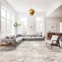 RUUGME 10X14 Abstract Area Rug:Large Washable Living Room Rug Indoor Non Slip Carpet for Bedroom Soft Foldable Stain Resistant Distressed Thin Rug for Dining Room Kitchen 10X14 Brick/Brown/Beige