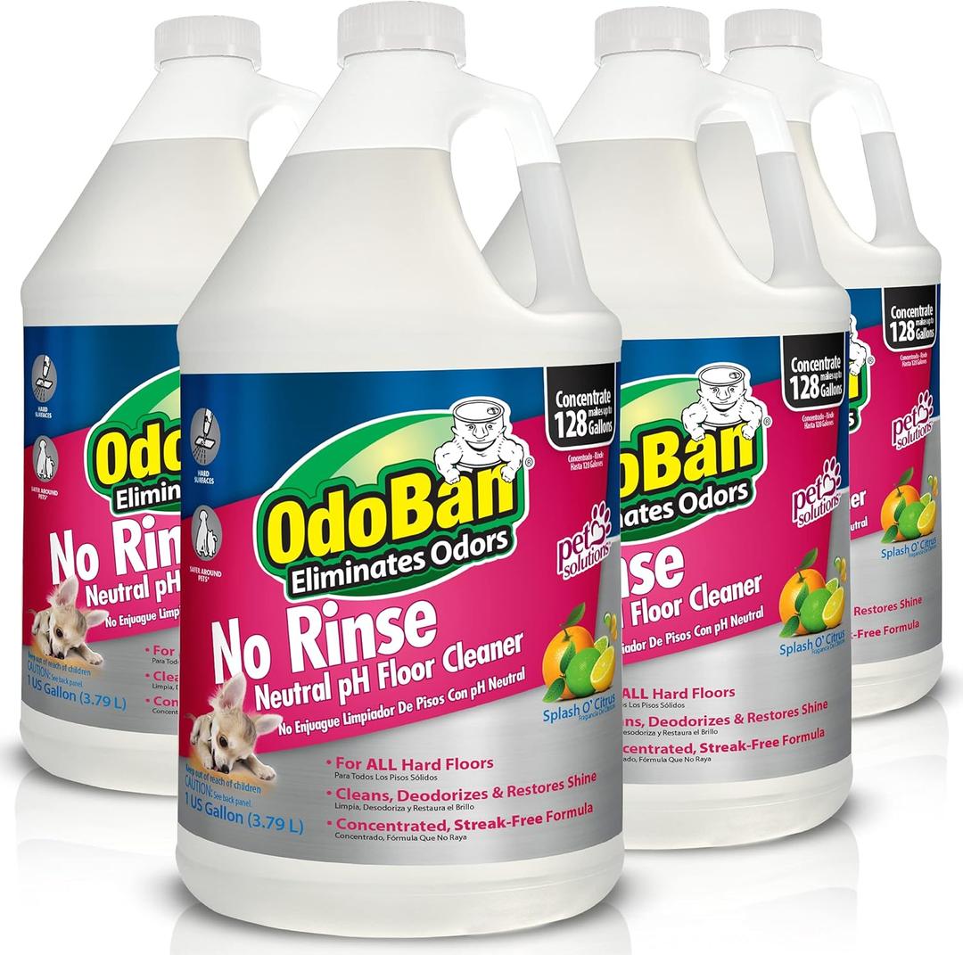 OdoBan Pet Solutions No Rinse Neutral pH Floor Cleaner Concentrate, Made in the USA, Splash O' Citrus Scent, 4 Gallons