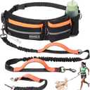 Hands-Free Waist Leash with Pouch for Two Dogs: Reflective Stitching, Dual Handle & Bungee Retractable Design  Ideal for Medium to Large Dogs (Orange)  Dog Walking Accessories