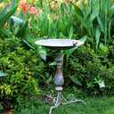 Newtay 27.25 Ornate Metal Pedestal Style Birdbath with Cast Iron Vintage Birds Baths for Outdoors on Rim Full Base Standing Bird Bath Tray for Garden Yard Decoration, Green, Not Easy to Rust