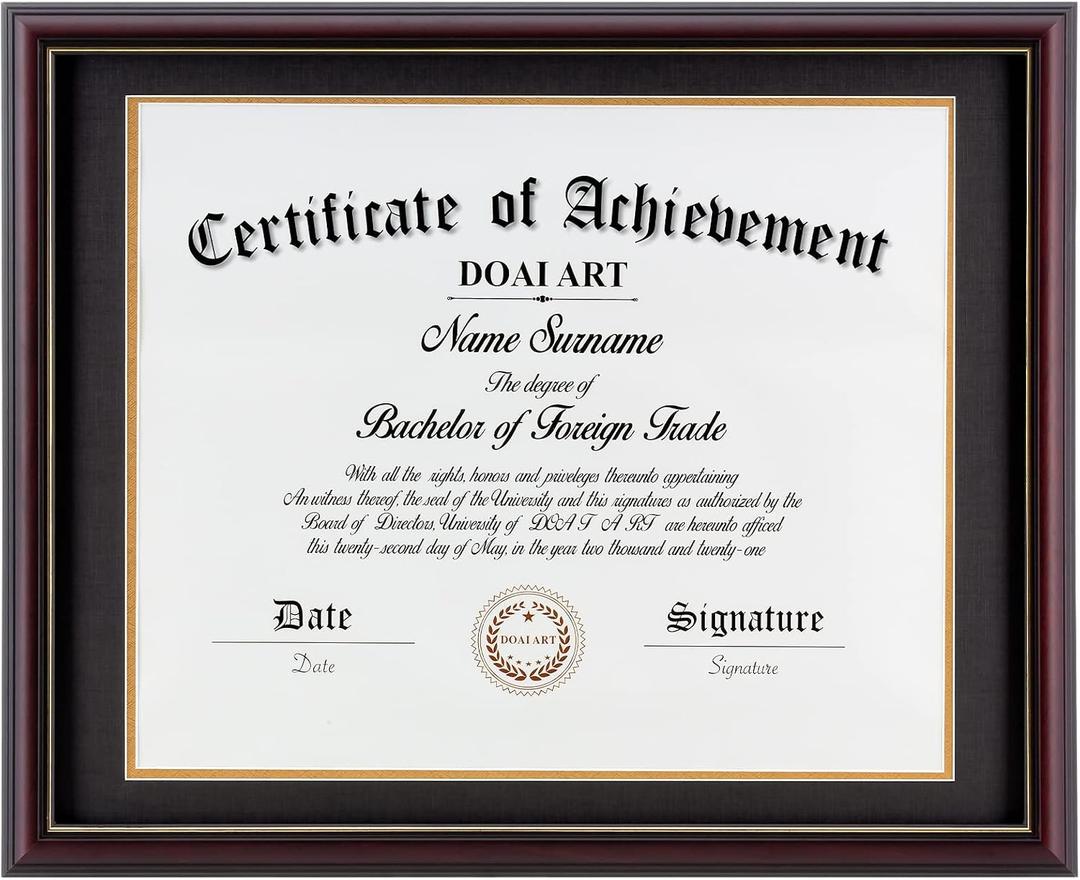 DOAI ART Diploma Frame 14 x 17 with Mat Solid Wood Display Document/Certificate 16x20 without Mat and Picture 17x14 with Black Over Gold Mat | Wall Hangers,New Zealand Cypress,HD Glass,Mahogany