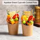 Disposable Charcuterie Cups 60 PCS with 200PCS Sticks and 60PCS Bags, 14 oz Kraft Paper Snack Boxes Appetizers Cup French Fry Holder with Cocktail Skewers Toothpicks Tooth Picks, Brown
