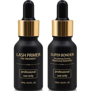 Lash Bonder and Primer Kit for Eyelash Extensions, Glue Accelerator Lash Sealant, Eyelash Extension Primer Protein Oil Remover, Adhesive Makeup Tools for Professional Use (15ml+15ml)