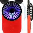 Generic Cute Mouse Personal Mini Fan, Handheld USB Rechargeable Fan with Pretty LED Light, 3 Adjustable Speeds with Portable Holder, for Indoor Or Outdoor Park School, Red