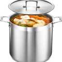 Stainless Steel Stockpot with Lid 16 Quart, Durable 18/8 Stainless Steel, Impact-Bonded Base for Even Heating, Riveted Handles, Oven & All Stove Compatible, Safe Up To 500F (260C)