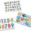 Melissa & Doug Classic Wooden Peg Puzzles (Set of 3) - Numbers, Alphabet, and Colors