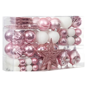XmasExp 99-Pack Christmas Ball Ornaments Assorted Shatterproof Christmas Tree Decorations with Hand-held Gift Package for Xmas Tree,Home,Party(Baby Pink)