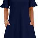 Zeagoo Summer Casual Dresses for Women A Line Sun Dress Ruffle Short Sleeve V Neck Floral Tshirt Dress with Pockets XXL