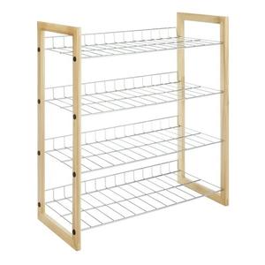 Whitmor 4 Tier Closet Shelf - Storage Organizer - Natural Wood & Chrome - 11.63"x 25.0"x 27.5"-Adult