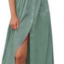 Yeokou Shirt Dress for Women Summer Casual Short Sleeve Button Down Loose Pleated Maxi Sundress with Pockets, XL
