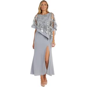 R&M Richards Women's Glamorous Sequin Lace Poncho Dress W/Side Slit - Elegant Evening Cocktail Gown (6)