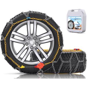 Snow-Chains Auto Fixing 1 Min Quick Fit Easy Installation Tire-Chains, Portable Reusable Universal Emergency Tire Traction Chain for Passenger Car, Pickup Trucks and SUV - Set of 2 (HN-140)