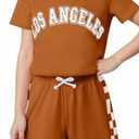 Dorbee Toddler Girl Outfits Summer Plaid Lounge Shorts Set and Athletic Sets Tracksuit for Girls 5-6Years Years, Light Brown