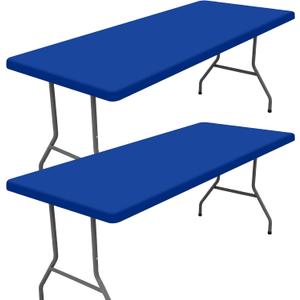 Moosfor Spandex 5 Foot Rectangle Table Cloth 2 Pack, Elastic Fitted Tablecloths for Picnic, Stretch Washable Patio Table Cover for Outdoor, Camping, Banquet and Parties (Blue, 36"x60")