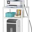 Lifewit 4 Tier Printer Stand with 3 Power Outlets, Wheels and Adjustable Storage Shelf for Home Office, Rolling Printer Cart for Shredder, Scanner, Fax, White
