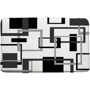 Sunhe Modern Geometric Bath Mat Black White Gray Abstract Boho Geometric Mid Century Vintage Farmhouse Memory Foam Home Office Door Bathroom Decor Mat,17.8"x29.5"