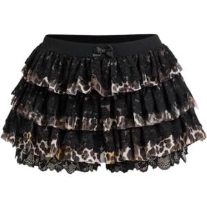 ZAFUL Women's Y2k Summer Shorts Mesh Lace Layered Ruffle Trim Skirts Cute Bow Waist Mini Skorts (L)