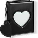 Mini Photocard Binder, 3 Inch Black Mini Photo Album Heart Hollow Card Binders with 32 Pockets Mirror-Like Photocard Binder with Pendant