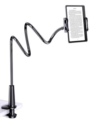Tryone Gooseneck Kindle&Tablet Holder for Bed Hands-Free Reading on Bed Headboard for iPad, Kindle, and Switch, Flexible 30in Al-Mg Alloy Clamp Arm Stand for Tablets 4.7-10.5 in, Phone - Black - 30in