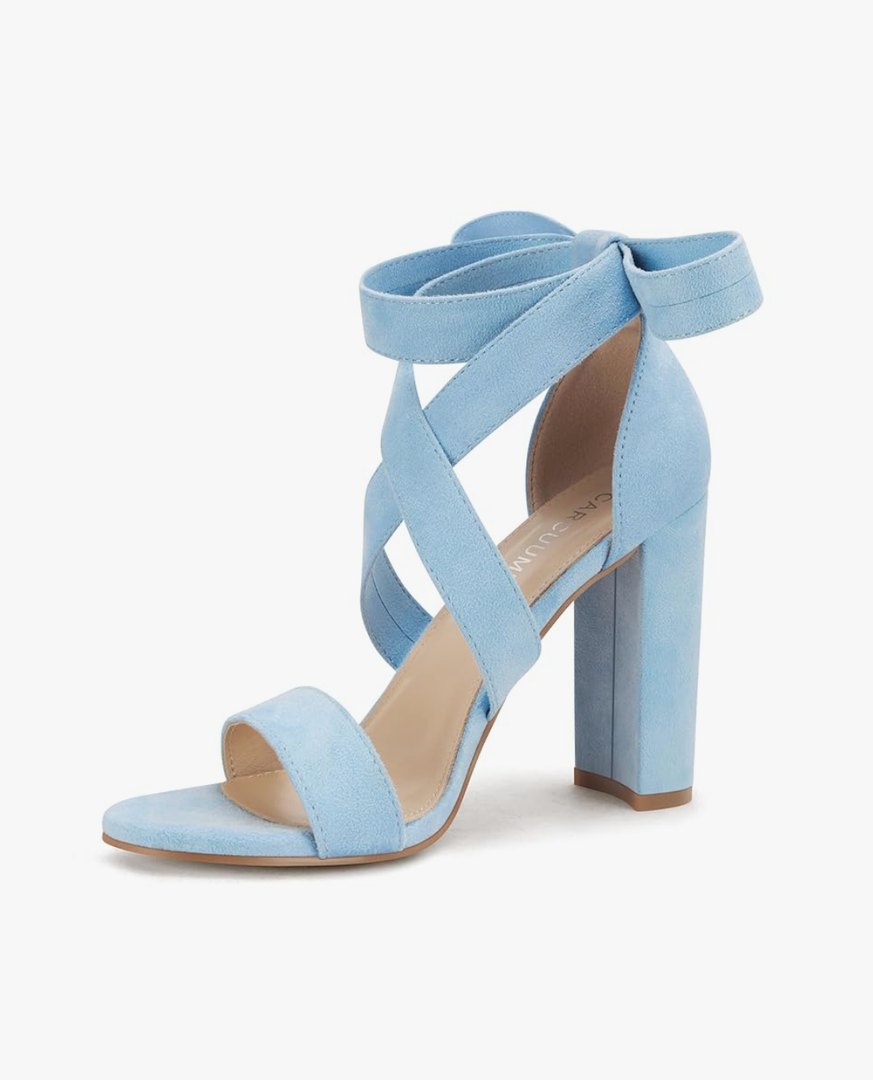 Strappy Heels for Women Chunky Heels High Heeled Sandals with Lace Up Fahsion Casual Nude Block Heel Sandals 9