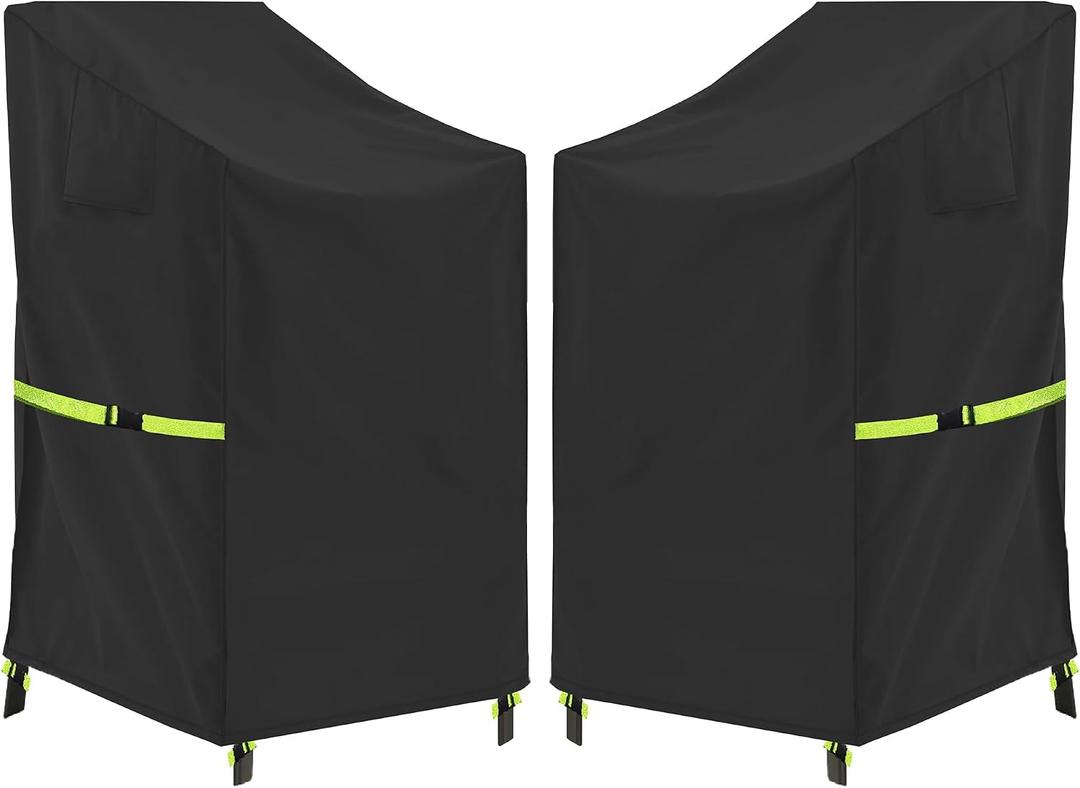 Stackable Patio Chair Cover - 600D High Back Outdoor Chair Cover Waterproof & Heavy Duty, 2 Pack Lawn Furniture Stacking Seat Cover for 4-6 Outdoor Stackable Dining Chairs - 28 x 36 x 47 Inch