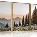 Large Mountain Sunlight Calming Framed Canvas Wall Art Set,Boho Nature Pine Tree Landscape Wall Decor,Modern Sunrise Forest Art Printing for Living Room,Bedroom-24 x36 x3
