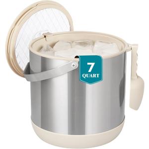 6.8L/7QT Insulated Ice Bucket with Lid & Scoop,Double-Wall Ice Bucket for Parties,Cocktail Bar(White)