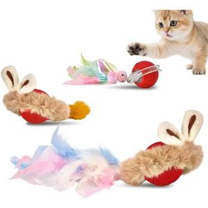 2 x Interactive Cat Toys for Indoor Cats, Motion Activate Ca t Toy, Smart Kitten Rolling Ball Moving Ball Toys, Rechargeable Cat Ballfor Enrichment Exercise(Red)