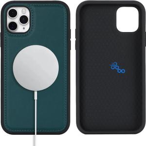 for Magsafe Magnetic case for iPhone 11 pro Leather case magsafe Compatible Wireless Charging - Green