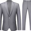 Mens Suit 2 Piece Suits for Men One Button Slim Fit Solid Jacket & Pants Tuxedo Set Business Wedding Party (Large, Light Gray)