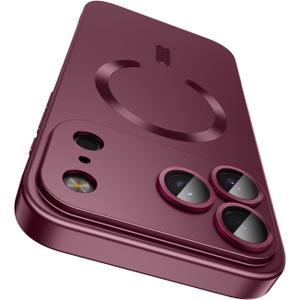 LEKEVO Magnetic for iPhone 17 Pro Max Case, Compatible with MagSafe, Built-in Camera Lens Protector, Slim Thin Soft Silicone Bumper Shockproof Metallic Luster Phone Case, Burgundy Red