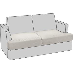 PrinceDeco 2 Piece Loveseat Sofa Slipcovers for T Cushion Couch Cover T Shaped 2 Cushion Couch Sofa Seat Cover with Elastic Bottom Pets Friendly Jacquard Small Checked,Ivory