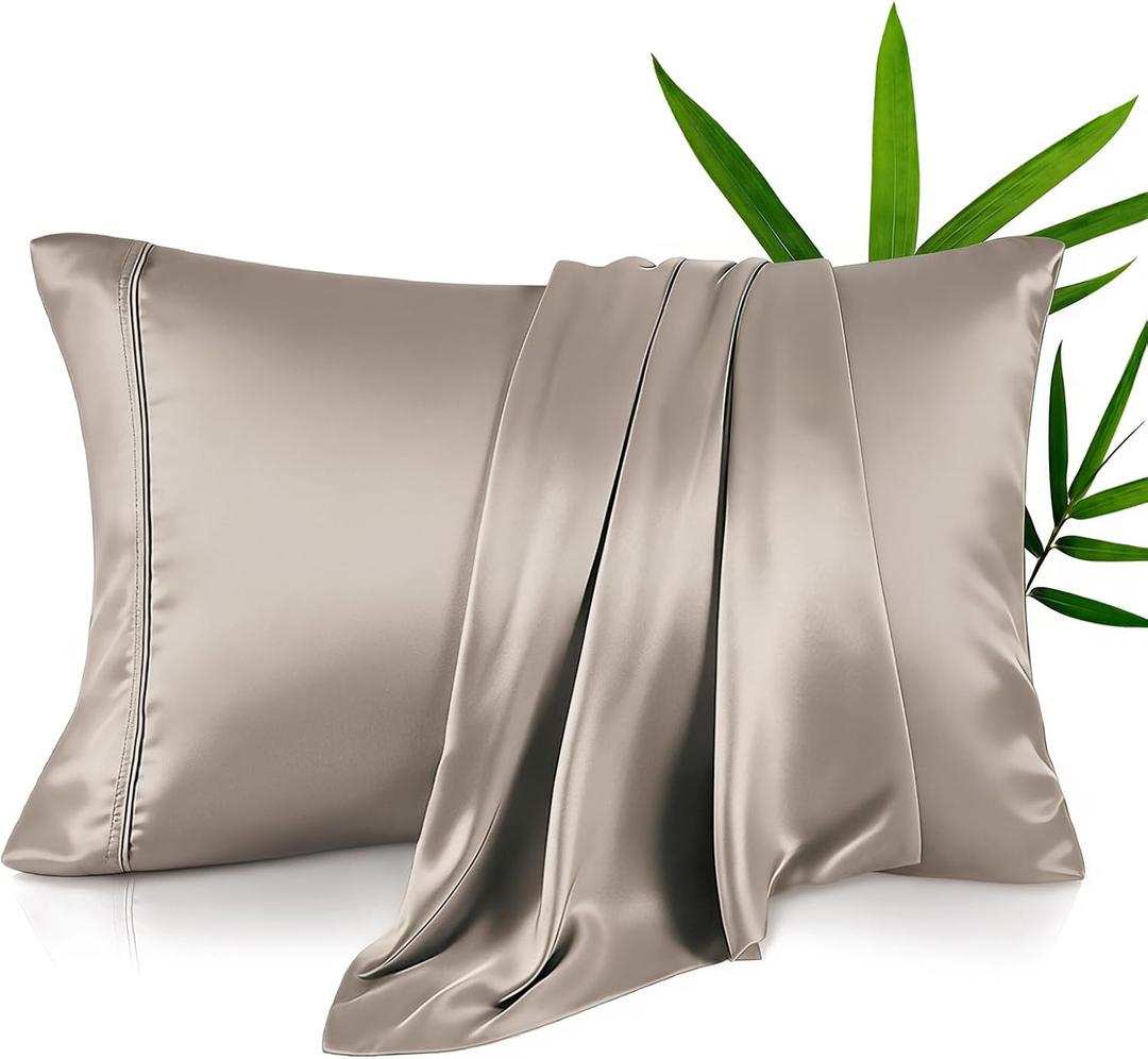 King Pillow Cases, Derived from Bamboo Viscose, Cooling Pillowcases, Breathable & Wicking Pillow Covers for Hot Sleepers, Envelope Closure, Taupe, 2 Pack, 20x40IN