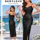 BeryLove Summer Sequin Cocktail Prom Wedding Guest Dresses Sparkly Party Evening Formal Spaghetti Strap Dress (Black, L)