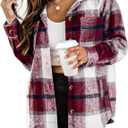 Blansdi Womens Flannel Shacket Plaid Button Down Long Sleeve Shirts Jacket Coats Fall Outfits Fashion Clothes 2025 (Small, Wine)