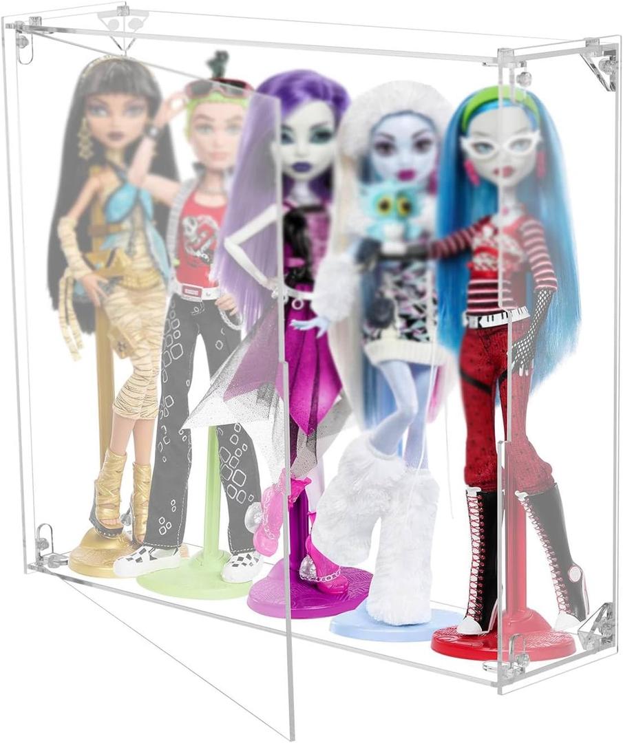Beautyflier Acrylic Display Case for Monster High Doll, Wall Mounted or Desktop Dustproof Display Box for Monster High Booriginal Creeproduction Doll, Showcase for Up to 5 Dolls (Case Only)