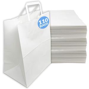 Reli. 110 Pack | 10''x5''x13'' | White Paper Bags w/Handles | Ideal for Gifts, Shopping Bags, Retail/Merchandise, Grocery, To Go/Take Out with Flat Handles