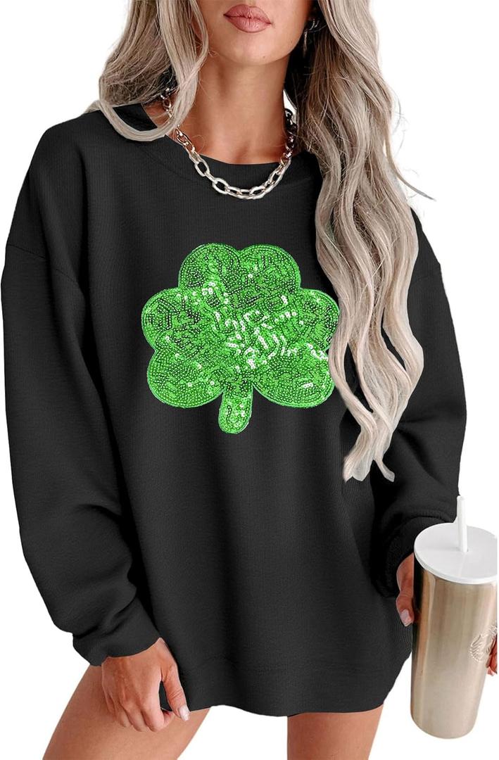 MARZXIN Women 2026 Holiday Casual Mardi Gras Sweatshirts Long Sleeve Sequin Sweatshirt Fashion Glitter Hoodies Outfits (Black, XXL)