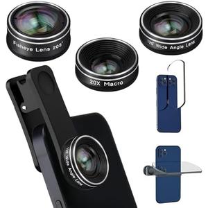 Phone Camera Lens, 198 Fisheye Lens + 120 Super Wide-Angle Lens + 20x Macro Lenses Camera Photography Accessories kit Gadgets for iPhone Samsung Android Smartphone