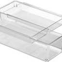 mDesign Plastic Stackable Kitchen Storage Drawer Organizer Bin with 2-Tier Tray for Cabinet, Pantry, Drawer, Refrigerator, Freezer - Hold Utensils, Flatware, Appliances - Ligne Collection - Clear (12 x 8 x 3 (Pack of 1) - 2-4 Compartments)